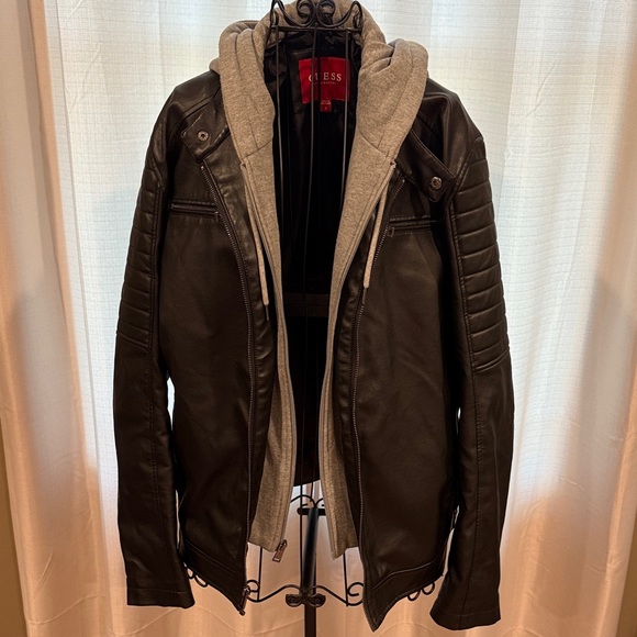 Guess Vegan Leather Jacket with Gray Hoodie size medium - Picture 1 of 14